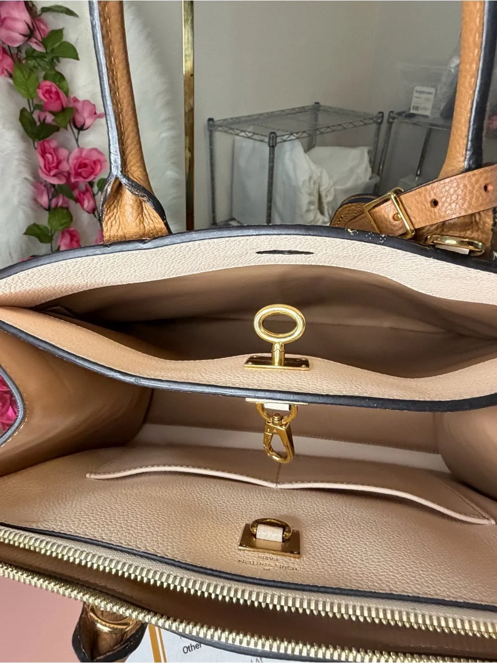 Authentic Louis Vuitton City Steamer PM Two-Tone Tan & Cream Leather Tote COA